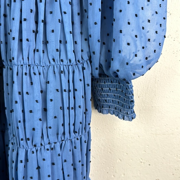 Sandro Paris Swiss Dot Ruffle Smocked Cuff Mini Dress - Picture 5 of 9